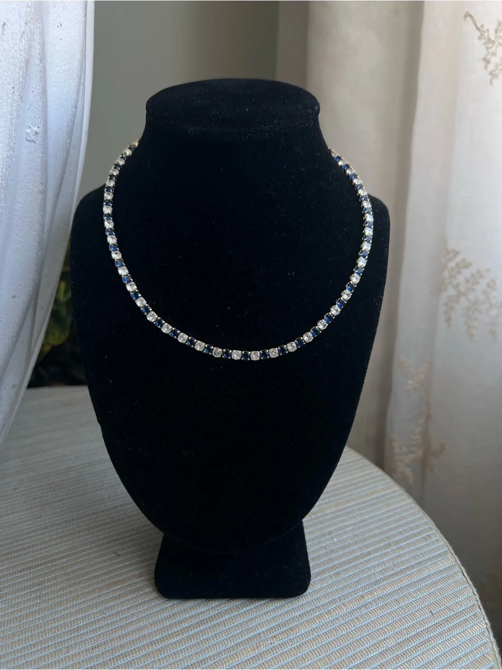 Alternating  Blue and Clear Tennis Necklace (4mm stones)